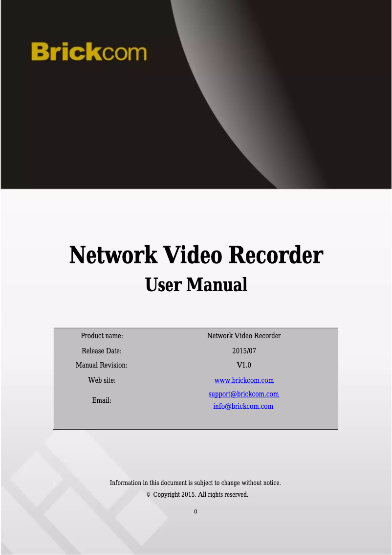 Page 1 of the manual User Manual Brickcom NR-2008-E
