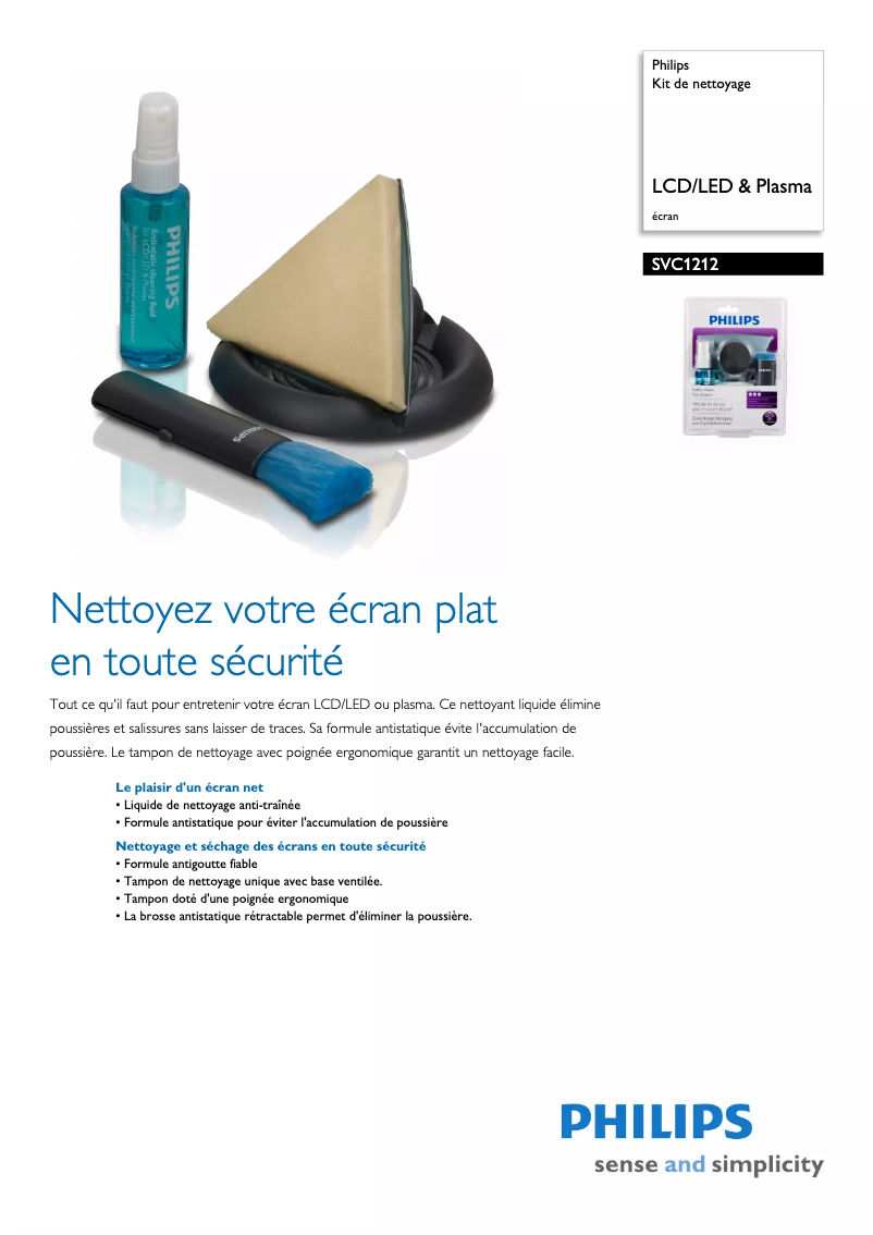 Page 1 de la notice Fiche technique Philips SVC1212