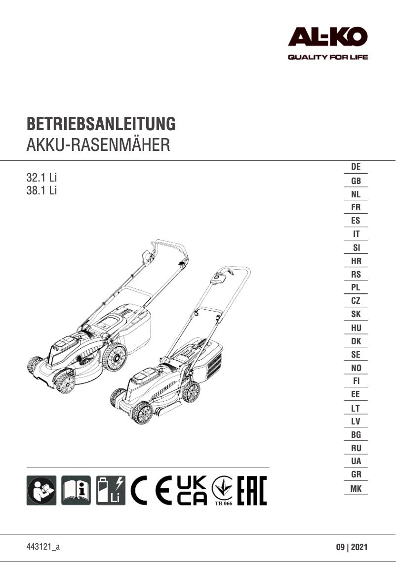 Page 1 of the manual User Manual AL-KO FC100 Li Bo Flex