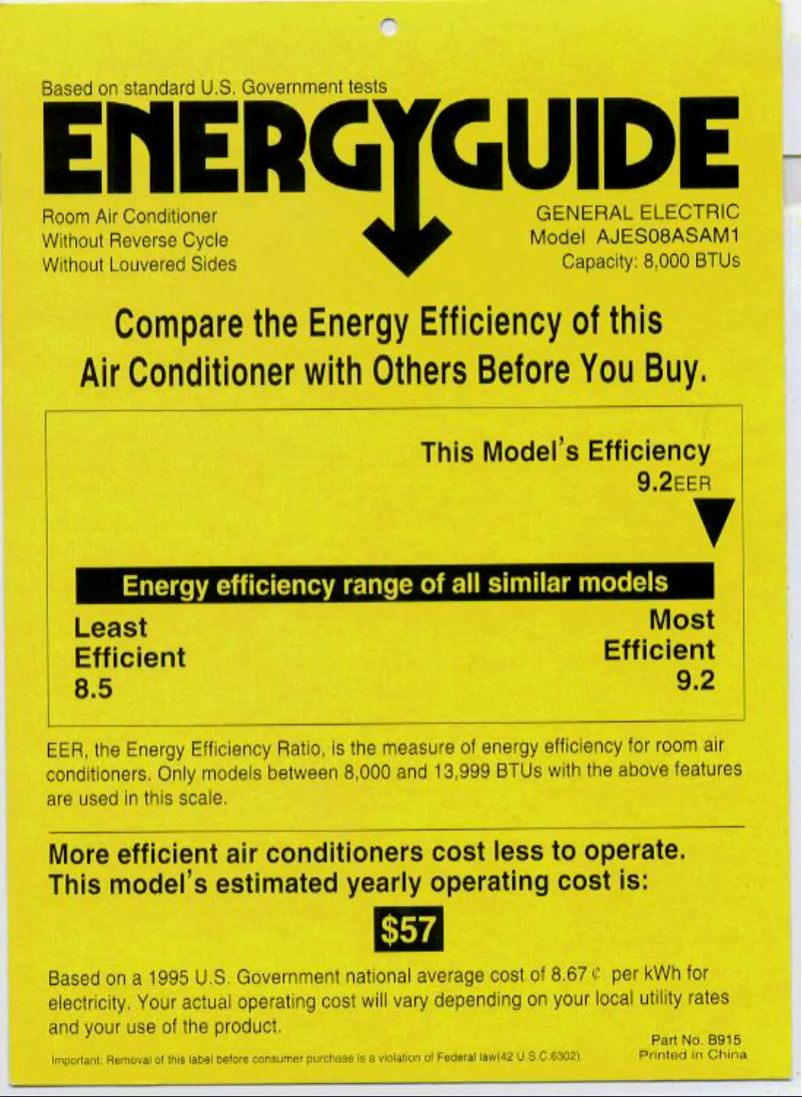 Página 1 del manual Etiqueta energética GE AJES08AS