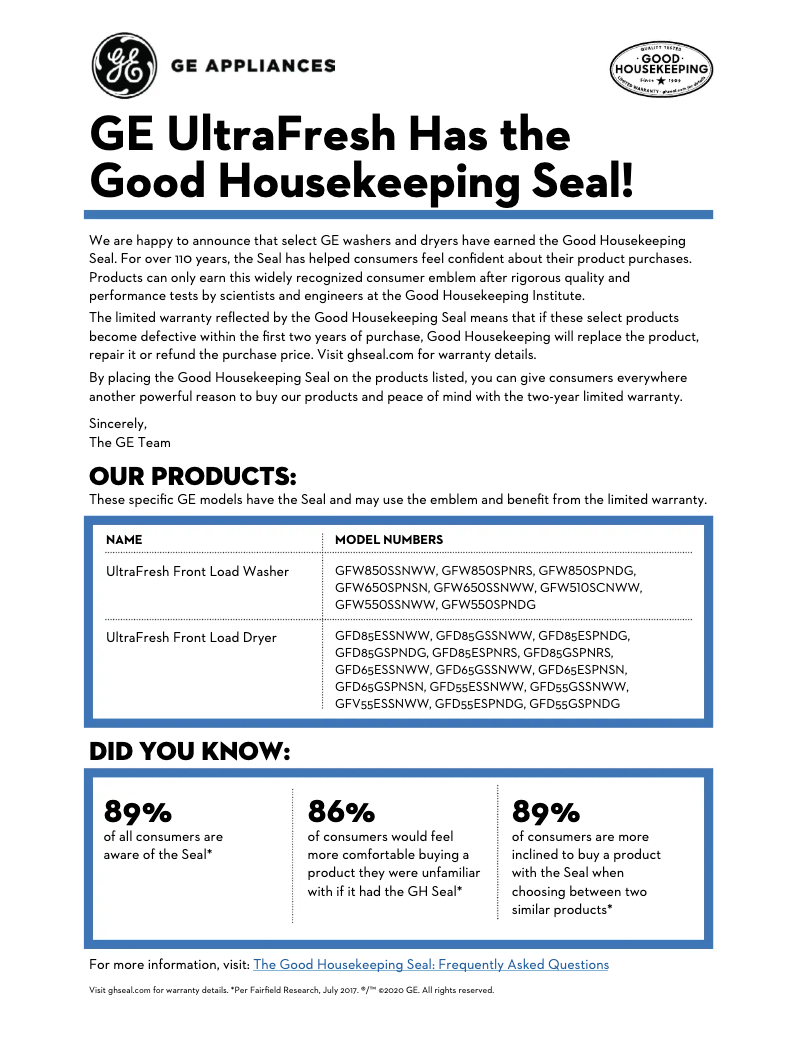Page 1 of the manual Warranty Information GE GFV55ESSNWW