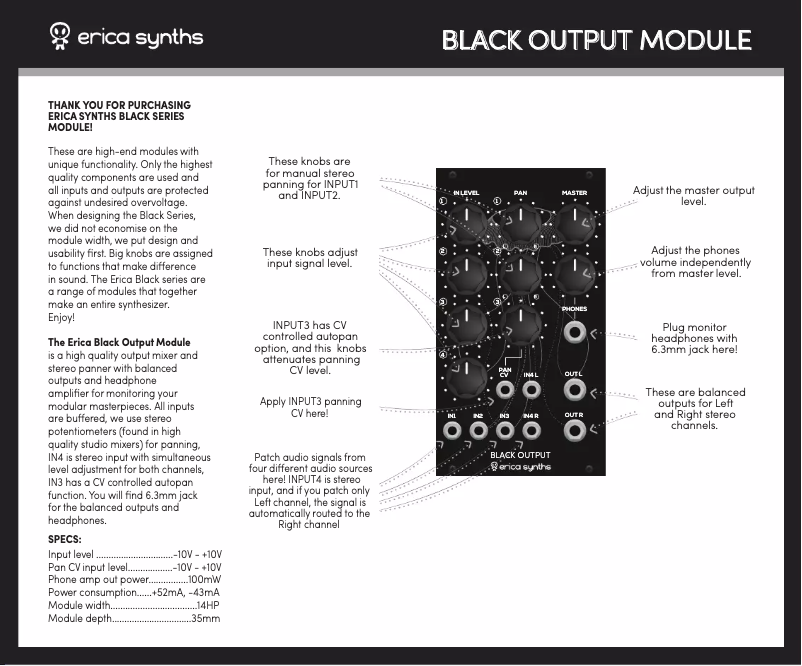 Page 1 de la notice Manuel utilisateur Erica Synths Black Output