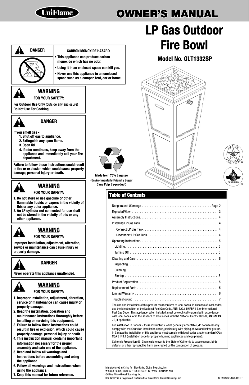 Página 1 del manual Manual de usuario Blue Rhino GLT1332SP