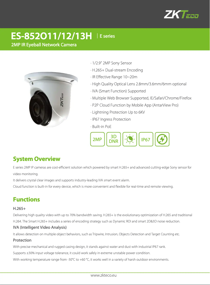 Page 1 de la notice Manuel utilisateur ZKTeco ES-852O1113H