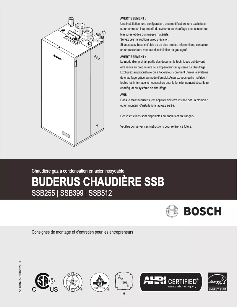 Page 1 de la notice Manuel utilisateur Buderus SSB255