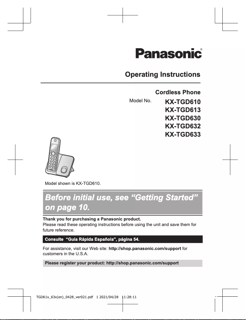 Page 1 of the manual User Manual Panasonic KX-TGD630
