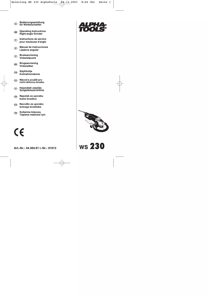 Page 1 de la notice Manuel utilisateur Alpha Tools WS 230