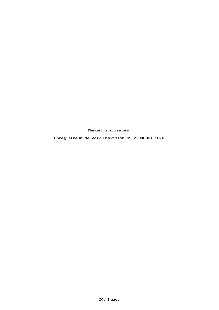 Page 1 de la notice Manuel utilisateur Hikvision DS-7204HQHI-SH/A