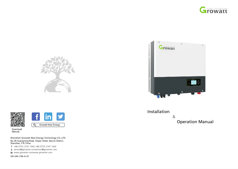 Page 1 de la notice Manuel utilisateur Growatt 1PH SPH5000