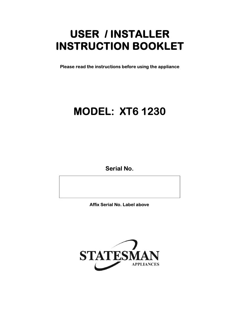 Page 1 de la notice Manuel utilisateur Statesman XT61230