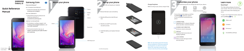 Page 1 de la notice Guide de démarrage rapide Samsung Galaxy J2