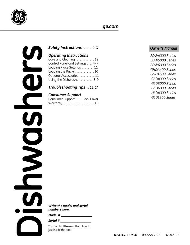 Page 1 de la notice Manuel d'utilisation et d'entretien GE GLD5860LSS
