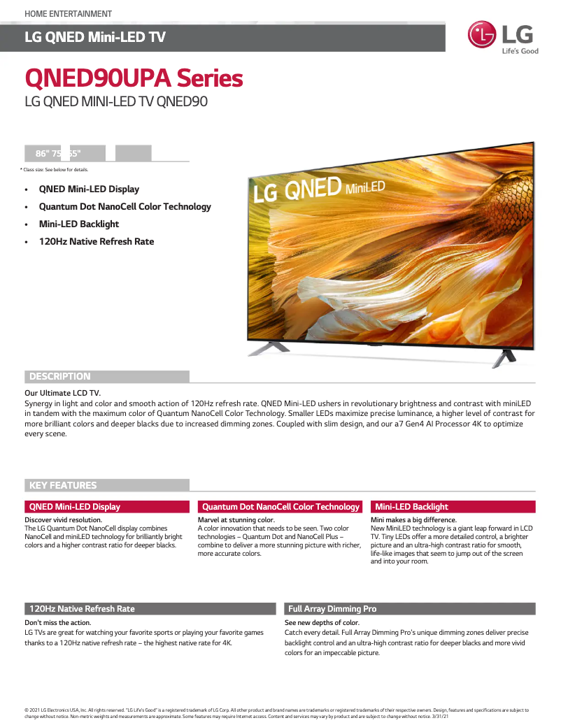 Page 1 de la notice Manuel utilisateur LG 65QNED90UPA