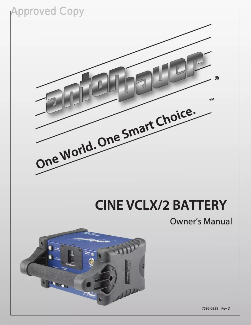 Page 1 of the manual User Manual Anton/Bauer CINE VCLX/2 BATTERY