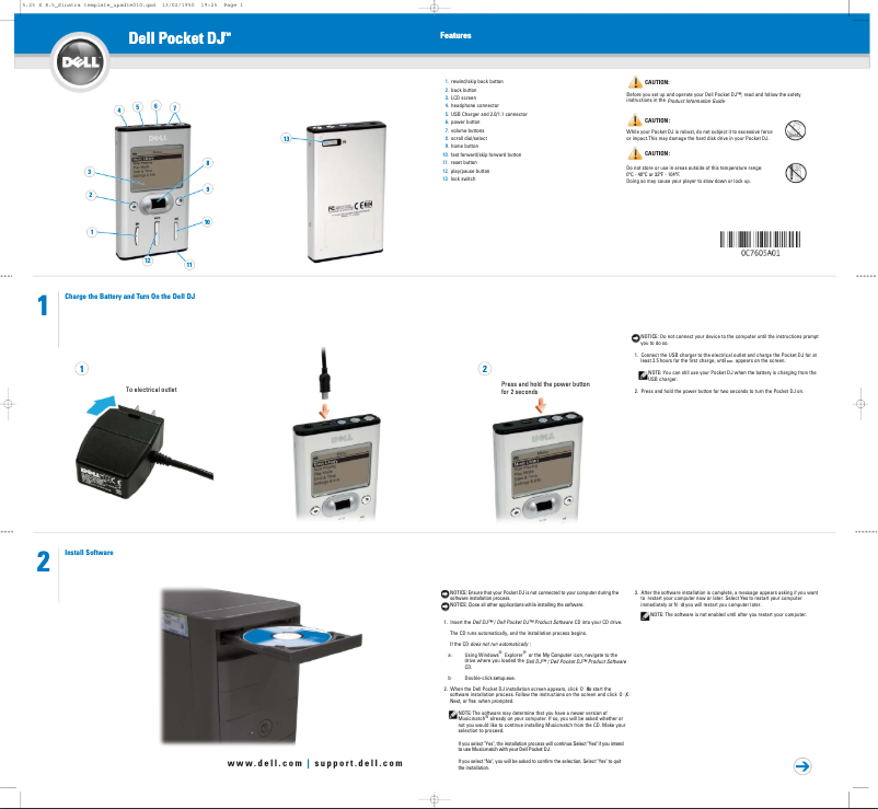 Page 1 de la notice Guide d'installation Dell Pocket DJ