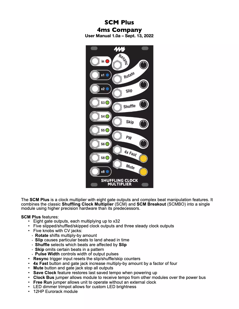 Page 1 de la notice Manuel utilisateur 4ms SCM Plus