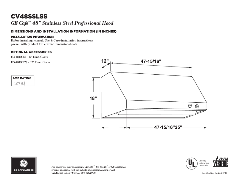 Page n°1 - Instructions / montage GE CV48SSLSS