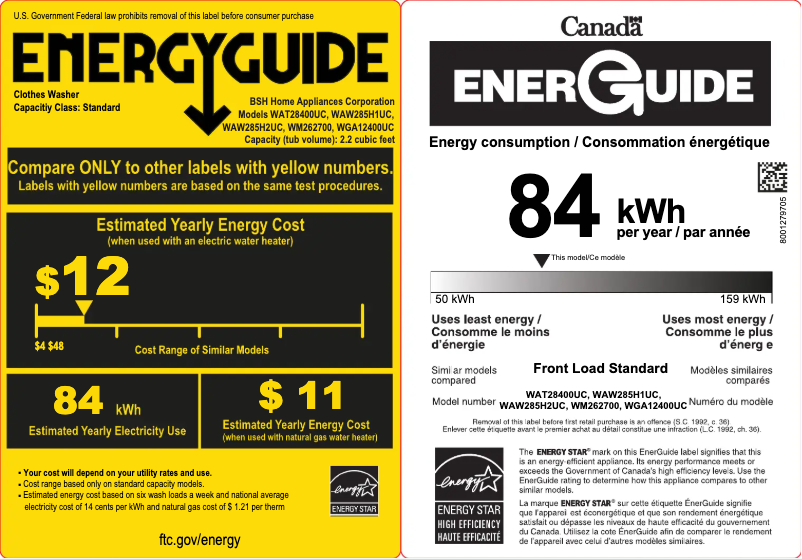 Page 1 de la notice Label énergétique Bosch WGA12400UC