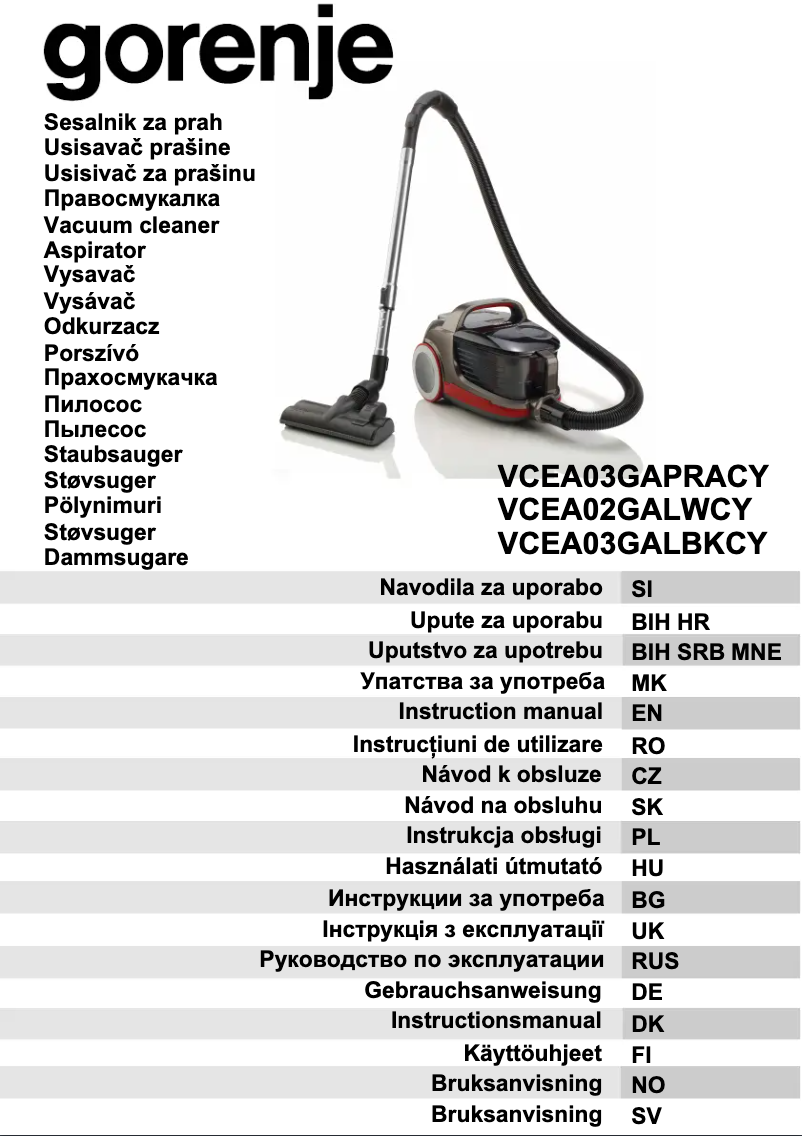 Página 1 del manual Manual de usuario Gorenje VCEA03GAPRACY