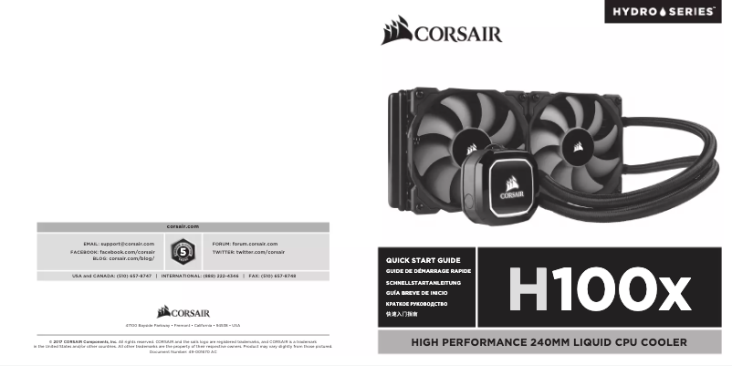 Page 1 de la notice Manuel utilisateur Corsair Hydro Series H100x