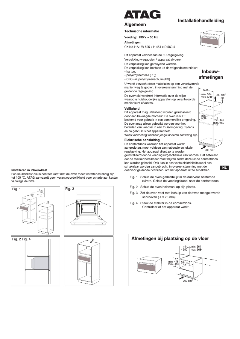 Page 1 de la notice Guide d'installation Atag CX14411A