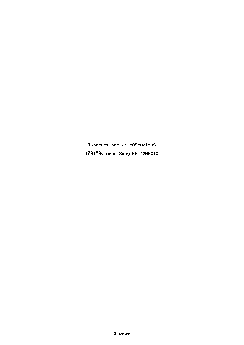 Page 1 de la notice Instructions de sécurité Sony KF-42WE610