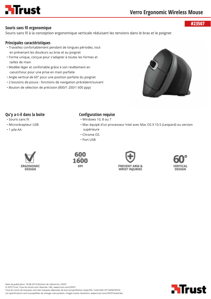 Page 1 de la notice Manuel utilisateur Trust Verro