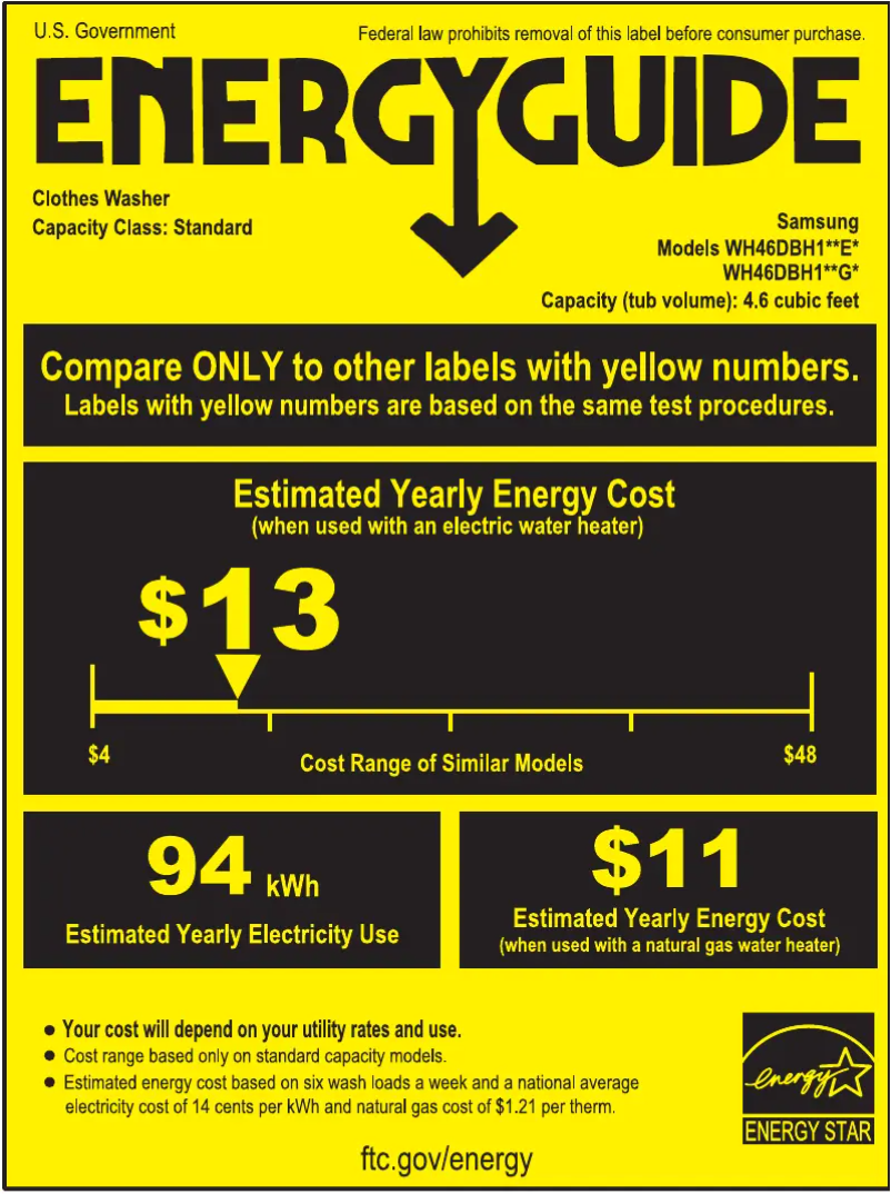 Page 1 de la notice Label énergétique Samsung WH46DBH100EW