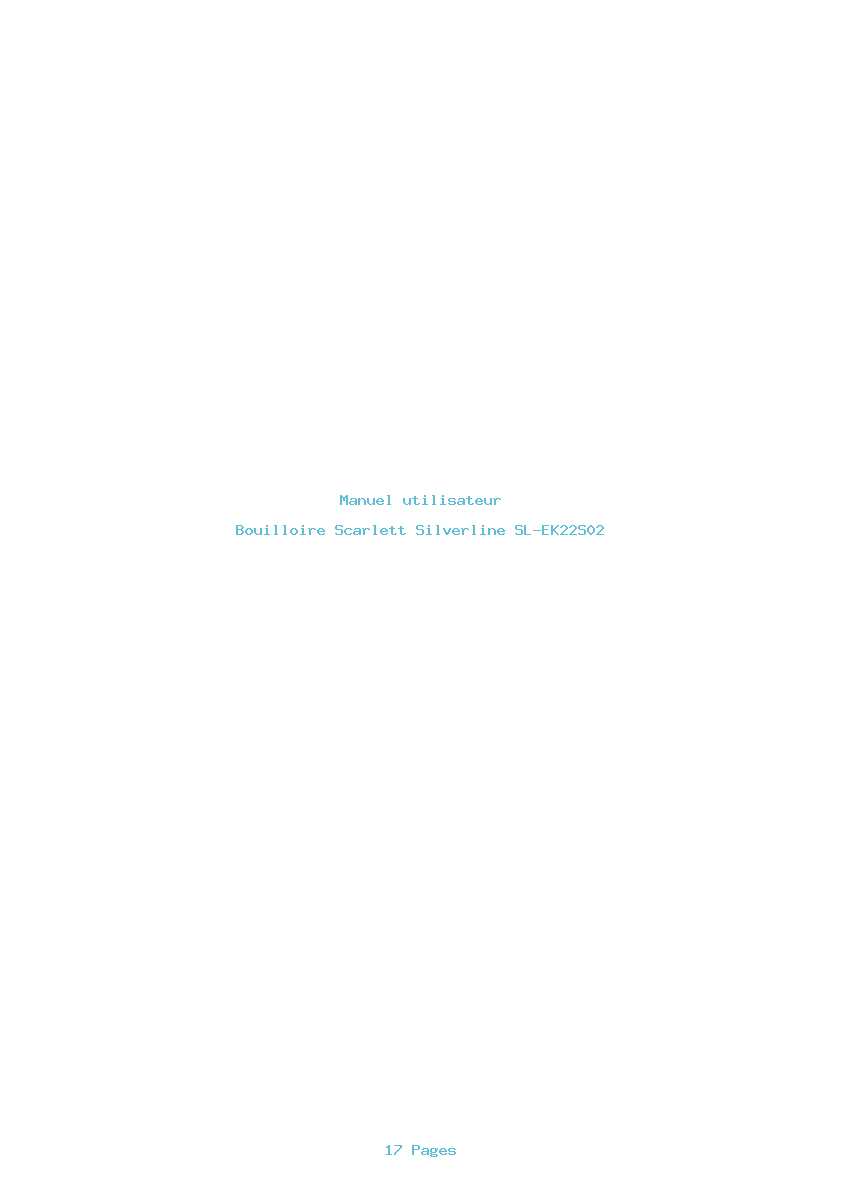 Page 1 de la notice Manuel utilisateur Scarlett Silverline SL-EK22S02