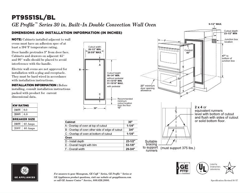 Página 1 del manual Ficha técnica GE Profile PT9551SLSS