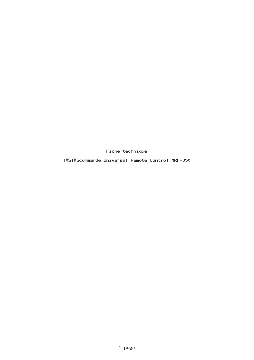Page 1 de la notice Fiche technique Universal Remote Control MRF-350