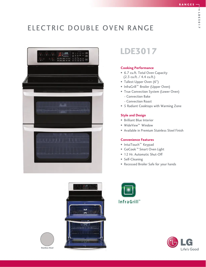 Page 1 de la notice Fiche technique LG LDE3017ST