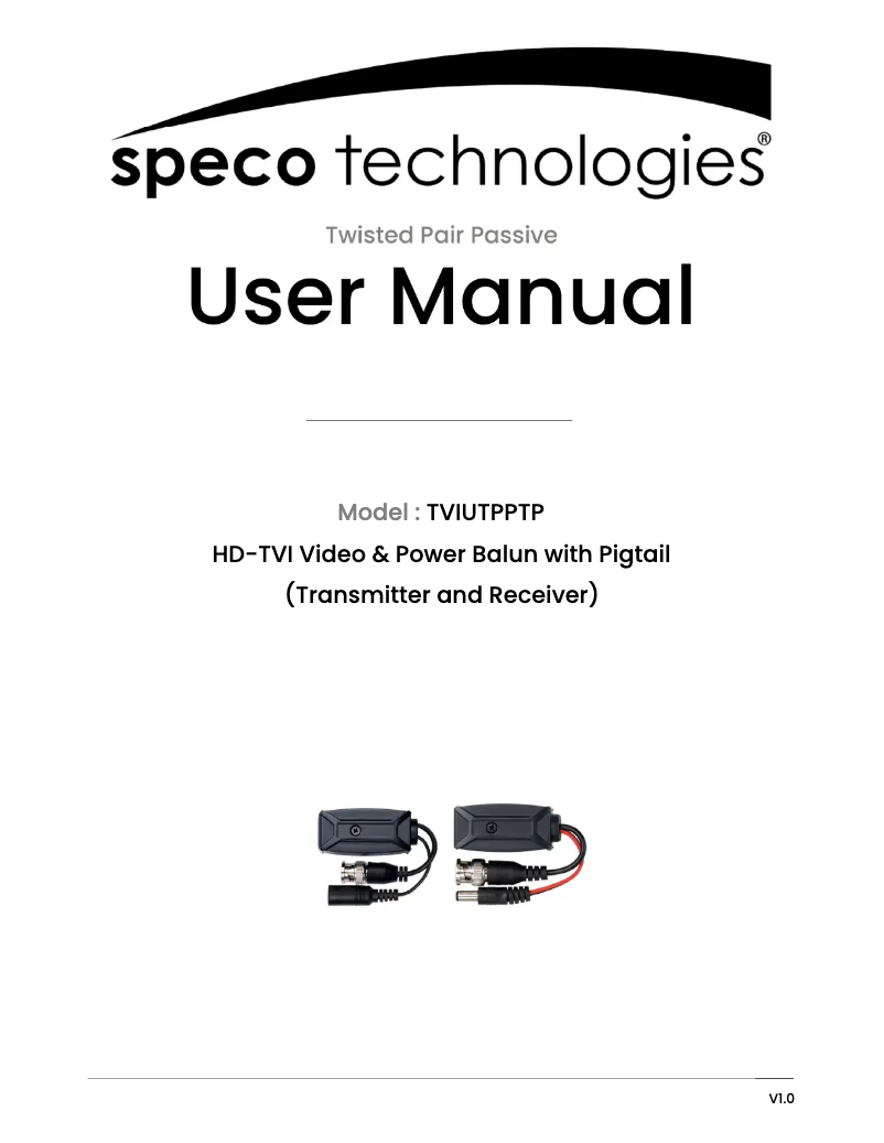 Page 1 de la notice Manuel utilisateur Speco Technologies TVIUTPPTP