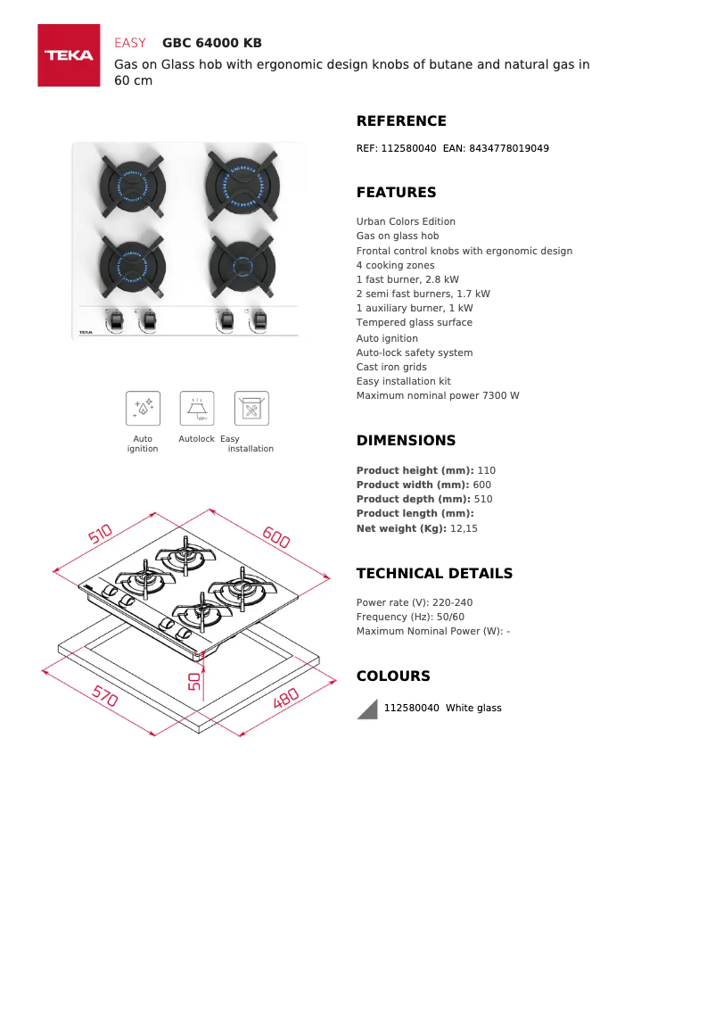 Page 1 de la notice Fiche technique Teka GBC 64001 KB