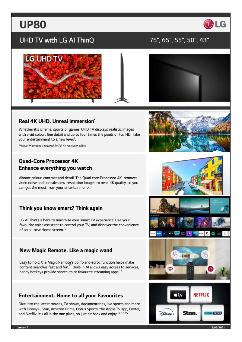 Page 1 of the manual Technical Sheet LG 50UP8000PTB