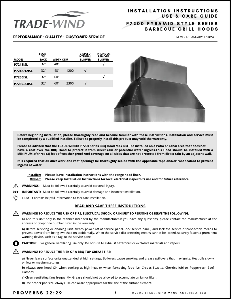Page 1 of the manual User Manual Trade-Wind P7260-23ISL