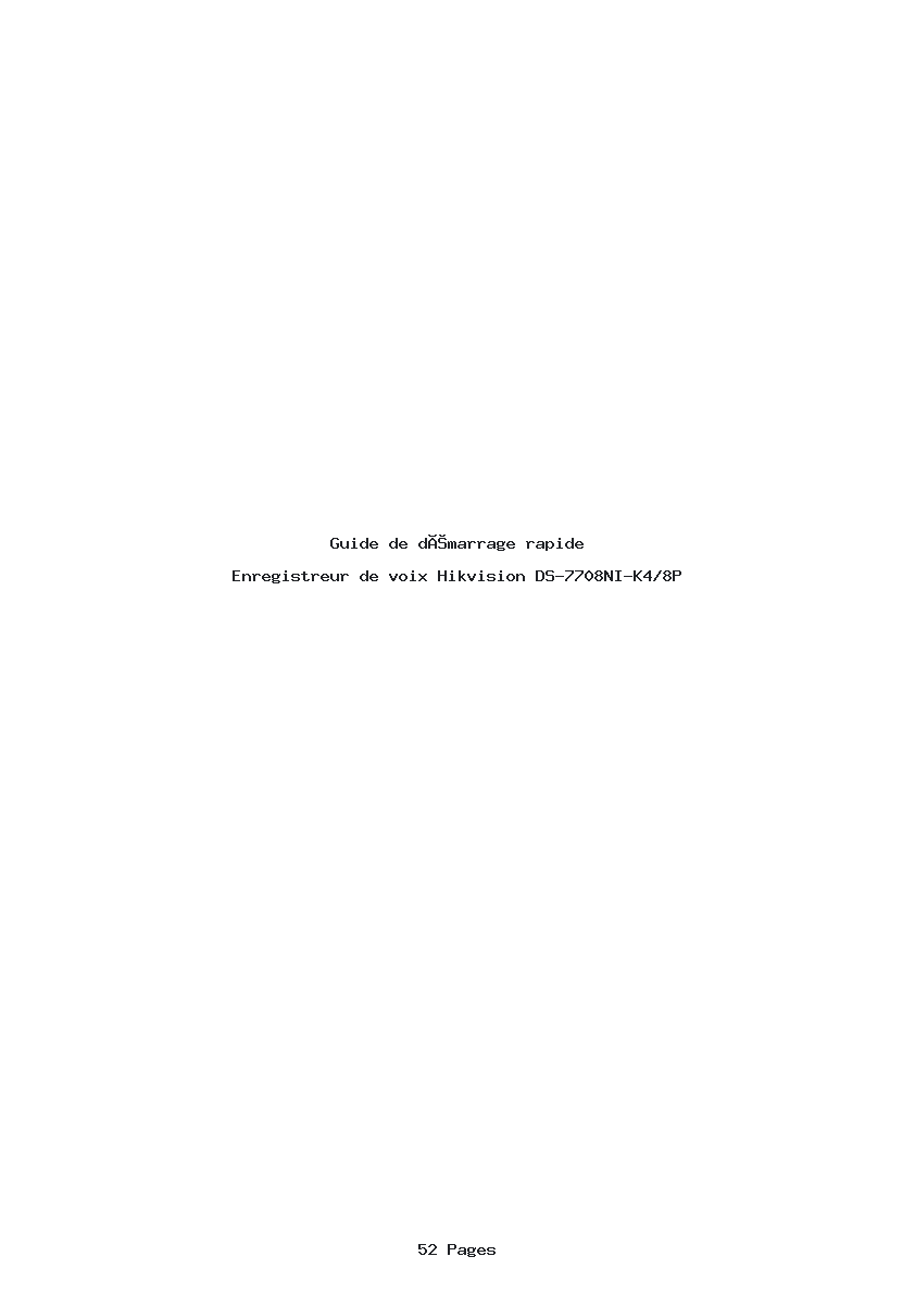 Page 1 de la notice Guide de démarrage rapide Hikvision DS-7708NI-K4/8P