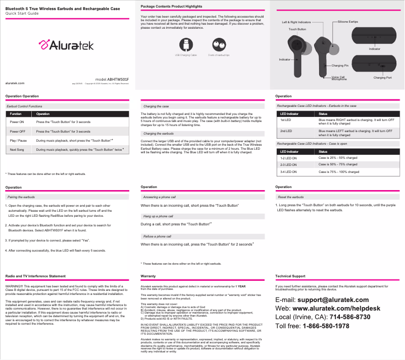 Page 1 de la notice Mode d'emploi Aluratek ABHTWS01F