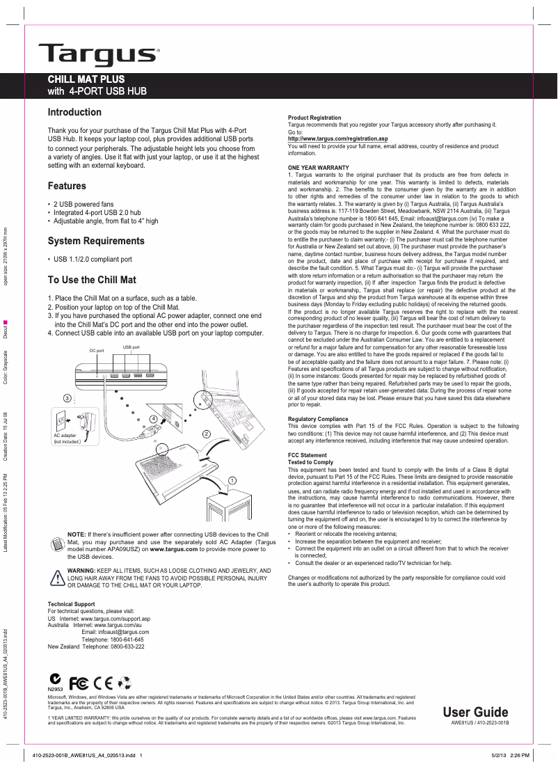 Page 1 de la notice Manuel utilisateur Targus AWE81US