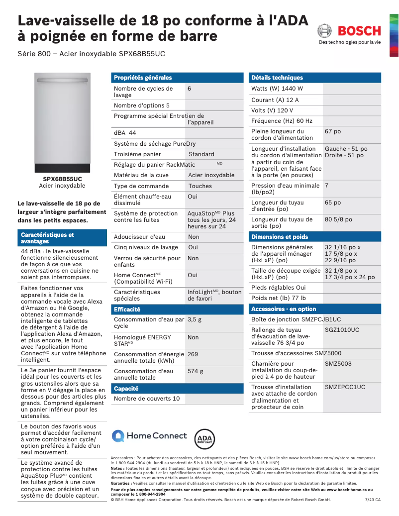 Page 1 of the manual Technical Sheet Bosch SPX68B55UC