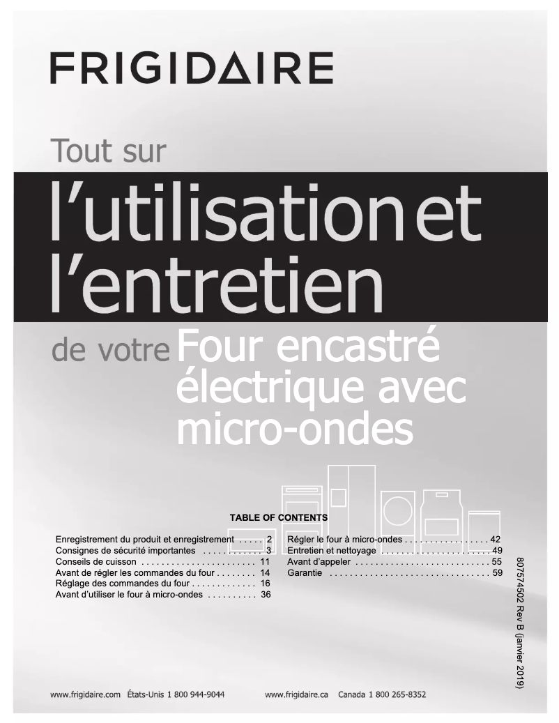 Page 1 de la notice Manuel utilisateur Frigidaire FGMC3066UF