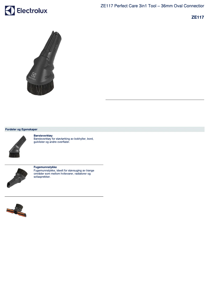 Page 1 de la notice Brochure Electrolux ZE117