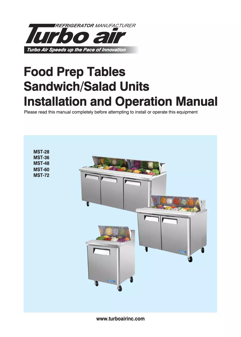 Página 1 del manual Manual de uso y mantenimiento Turbo air MST-48