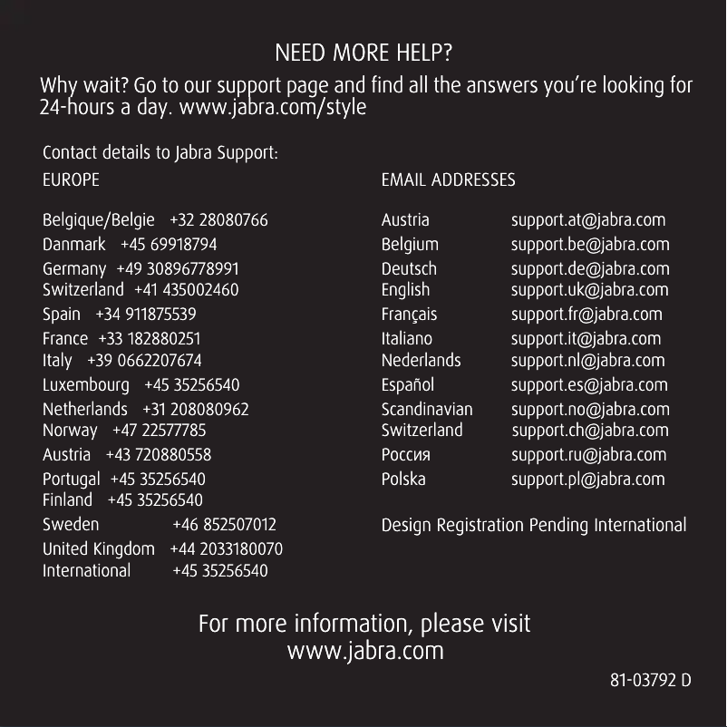 Page 1 de la notice Manuel utilisateur Jabra Style