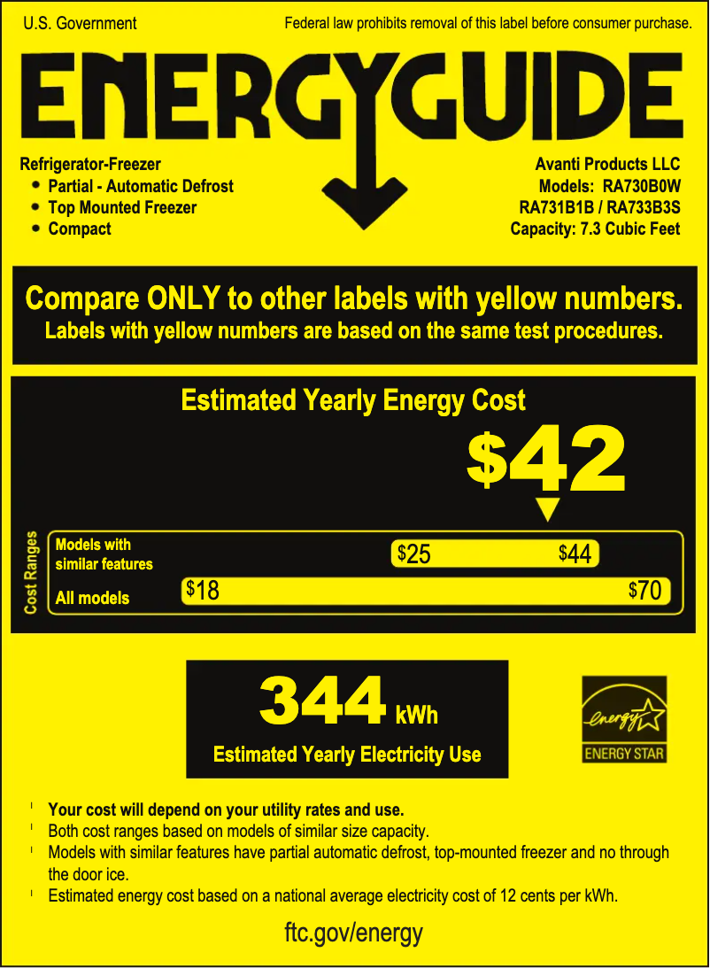 Page 1 de la notice Label énergétique Avanti RA730B0W