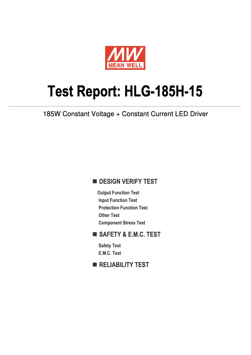 Page 1 de la notice Fiche technique Mean Well HLG-185H-15