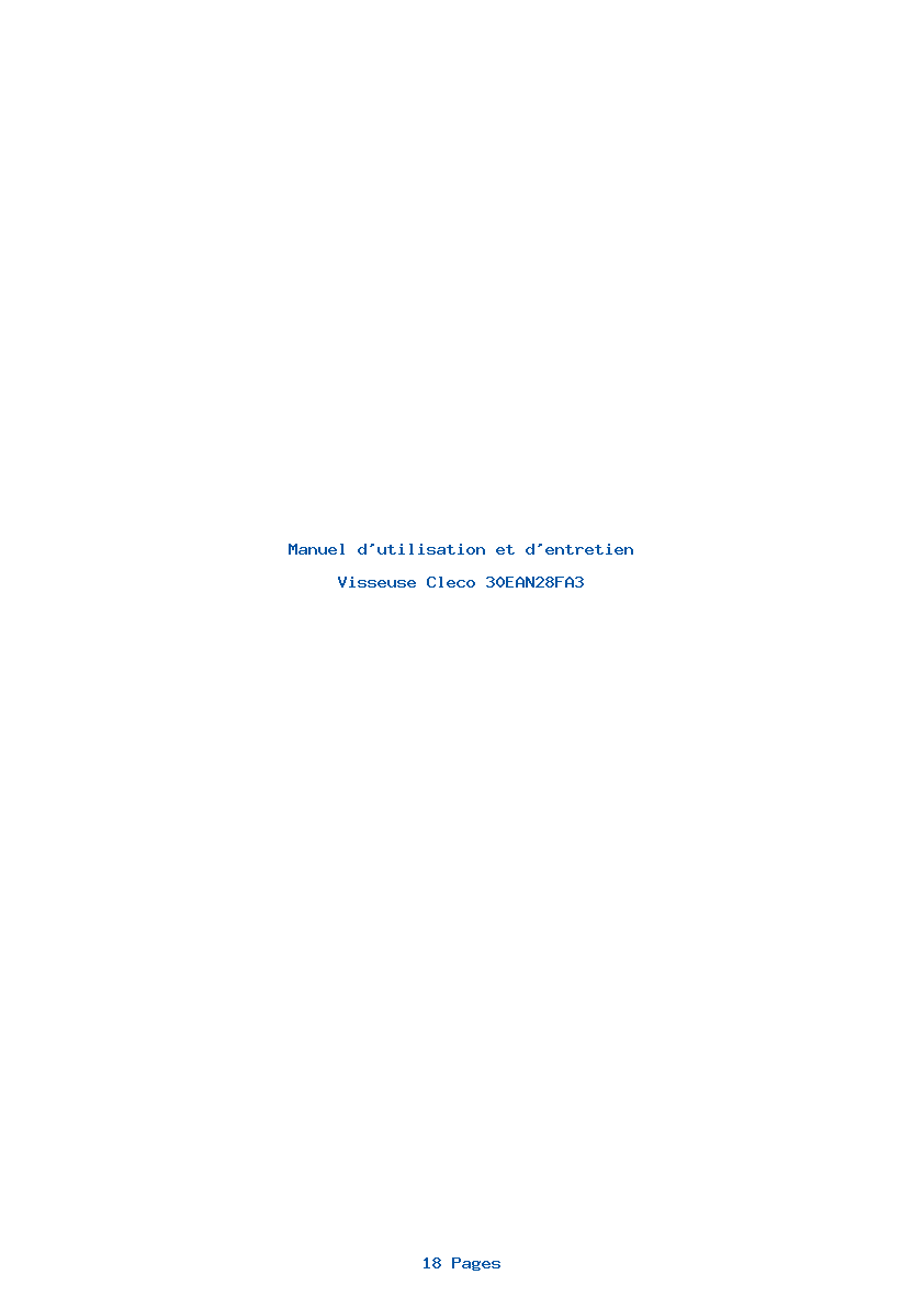 Page 1 de la notice Manuel d'utilisation et d'entretien Cleco 30EAN28FA3