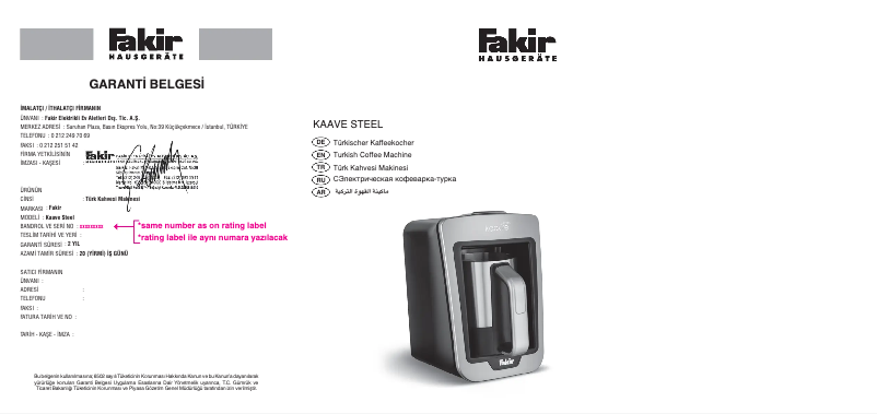 Page 1 de la notice Manuel utilisateur Fakir Kaave Steel