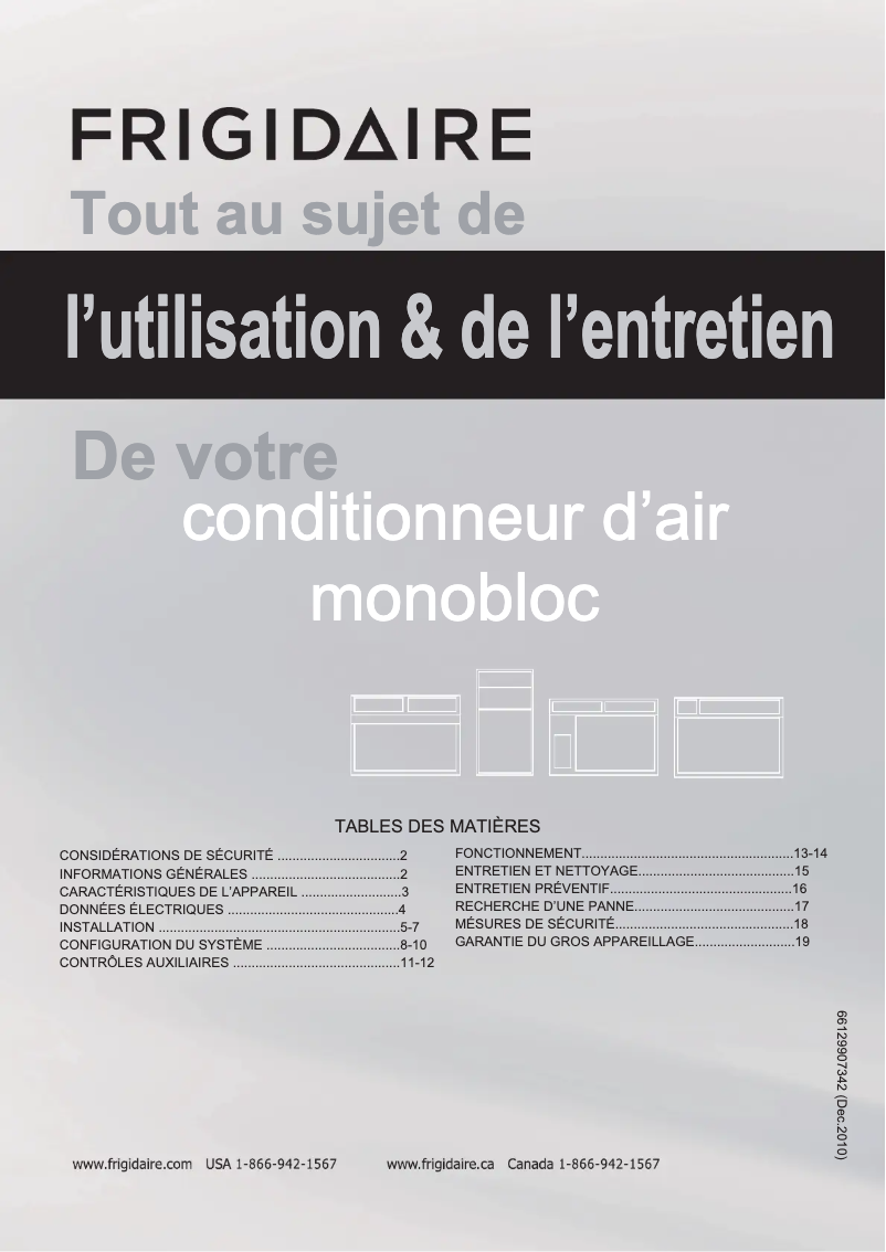 Page 1 de la notice Manuel utilisateur Frigidaire FRP15PTT2R