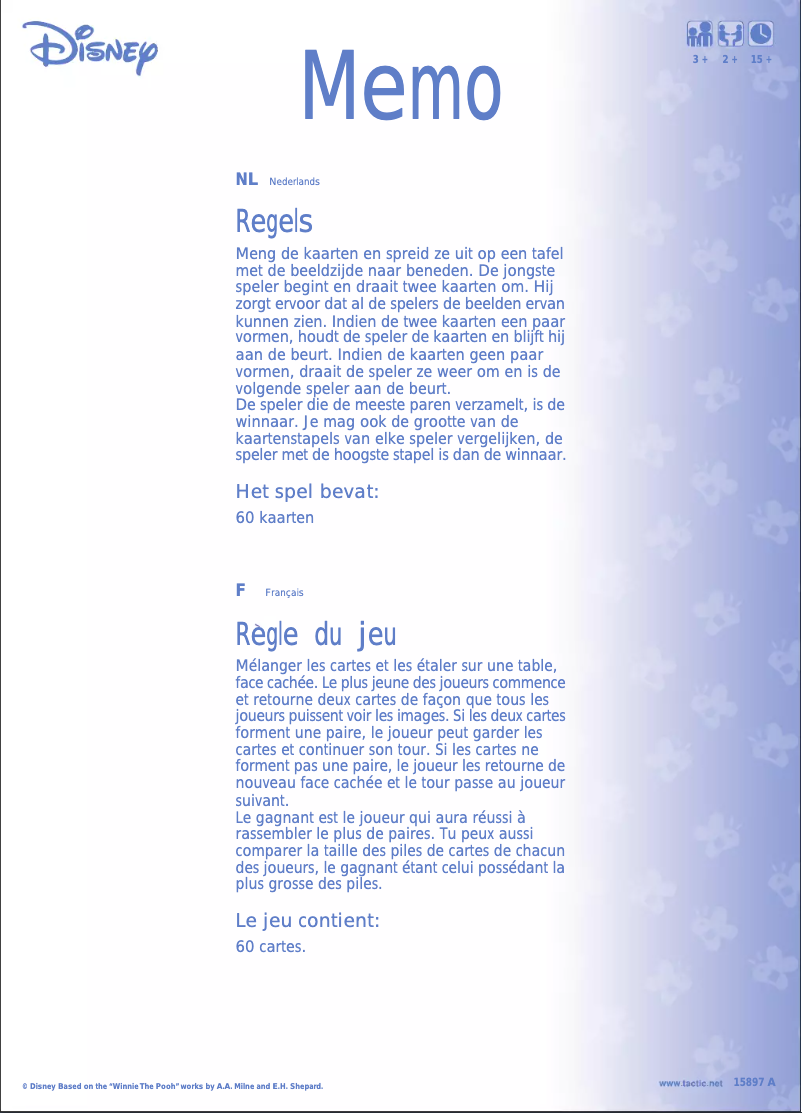 Page 1 de la notice Manuel utilisateur Tactic Winnie the Pooh Memo